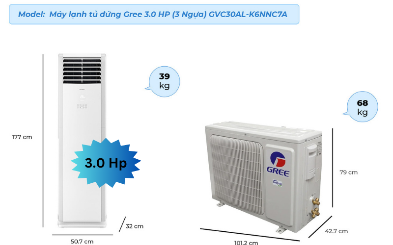 Máy lạnh đứng Gree 3.0 HP GVC30AL-K6NNC7A